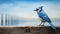 Sophisticated Surrealism: Blue Jay Bird Perched On Old Pier