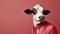 Sophisticated Surrealism: The Iconic Cow In A Red Suit