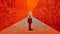 Sophisticated Surrealism: A Man Standing In An Orange Corridor