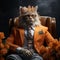 Sophisticated Surrealism: Norwegian Forest Cat In Orange Suit
