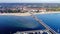 Sopot resort, Poland. Wooden pier with marina. Aerial video