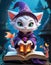 Sorcerer Kitten with Glowing Grimoire