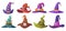 Sorceress hats. Halloween wizard hat, magic cap evil mage sorcerer hallowen holiday costume elements, fantasy witch old