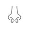 Sore human nose line icon. Rhinitis, chronic sinusitis, nasal inflammation, infected organ symbol