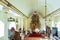 Sorkwity, Poland - Interior of an old Evangelic church. Richly ornamented altars, stalls, pulpit.