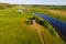 Sorot River aerial photography. Mikhailovskoe, Pushkinskie Gory. Pskov region