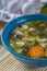 Sorrel green russian soup with eggs and carrot