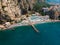 Sorrento coast, Aerial view of the Meta bay. One of the most expensive resorts. beautiful Italy landscape. Sea, boats, mountain