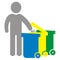 Sorted waste, person and three waste cans, vector icon