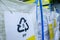 Sorting recyclables. The sorted polypropylene PP plastic, is placed in a container with the appropriate marking