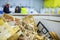 Sorting recyclables. The sorted wooden rubbish, is placed in a container with the appropriate marking