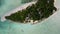 SOS sign written on sand at the beach at the tropical secluded island in Maldives. Aerial video