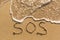 SOS - word drawn on the sand beach