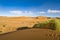 Sossusvlei orange sand dunes, riffles. Beautiful landscape with orange  endless dunes, blue sky, white clouds. Namibia, Africa