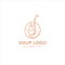 Soto soup logo with soup ladle paddle icon symbol in monoline vintage style vector