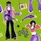 Soul Party Time. Dancers of soul pattern funk or disco.People in 1980s, eighties style clothes dancing disco, cartoon vector