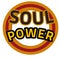 Soul power round logo with retro style lettering,and warm colours
