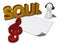 Soul tag, blank white paper sheet and pawn with headphones