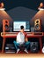 Sound Engineer is working in a Music Studio working desk Banner Poster, Generative AI