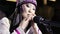 Sound harbor close up asian woman play folk costume chinese girl vogue show 4K.