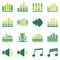Sound or music soundwave flat green icons