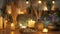 The sound of soft music and the flickering of candles create a peaceful atmosphere as customers browse the selection of