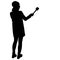 Sound technician with microphone in hand. Silhouettes on white background