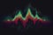 Sound wave equalizer design. Colorful dynamic sound wave on black background in pixel style. Generative AI