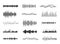 Sound waves. Musical sounds, black wave tracks. Music impulse waveform icons. Voice radio audio track. Exact signal