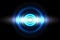 Sound waves oscillating blue light with circle spin, abstract background