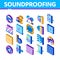 Soundproofing Building Isometric Icons Set Vector