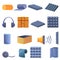 Soundproofing icons set, cartoon style