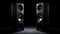 Soundstage Symphony: Dual Sound Speakers Creating Captivating Audio Experience on Black Background. created with Generative AI