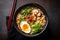 soup asian chopstick vegetable meal food ramen bowl japanese noodle. Generative AI.