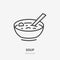 Soup bowl with spoon flat line icon. Vector thin sign, illustration of lunch for restaurant menu