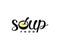 Soup, bowl with spoon, ramen soup, wordmark, lettering and typography, logo design. Food, meal, restaurant, catering and canteen,