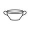 Soup bowl or tureen. Linear icon of deep plate with two handles. Black simple illustration of dish for liquid food, porridge,