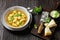 Soup of chicken broth with parmesan egg dumplings