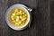 Soup of chicken broth with parmesan egg dumplings