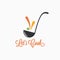 Soup ladle with food splash concept. Cooking spoon