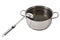 Soup ladle stainless steel lies in a pot of broth.