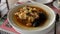 Soup with mussels and seafood, beautiful dish