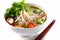 soup noodle asian bowl white broth vietnamese background traditional dish food. Generative AI.