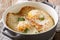 Soup Pawese with bread, eggs and parmesan close-up. horizontal