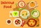 Soup and salad dishes icon for menu design