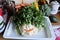 Soup time! Cauliflower, carrots and parsley arranged in a friendly face in the kitchen