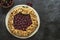 Sour cherry open pie or galette with hazelnut
