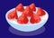 Sour cream with strawberries in a saucer, vector illustration,