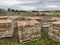 Sourcing red brick from demolition. Stacks of bricks prepared for sale