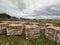 Sourcing red brick from demolition. Stacks of bricks prepared for sale